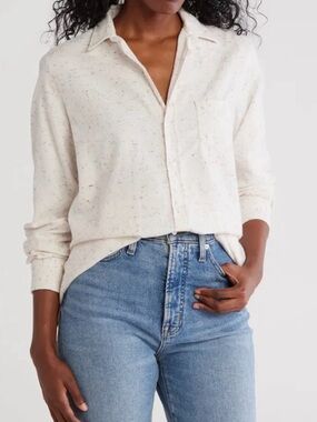 NWOT! Frank & Eileen Relaxed Cream Speckled Button-Down Shirt; Size XS